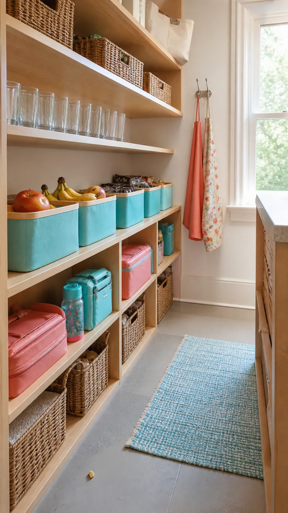 Small pantry with child-height lunch and snack storage