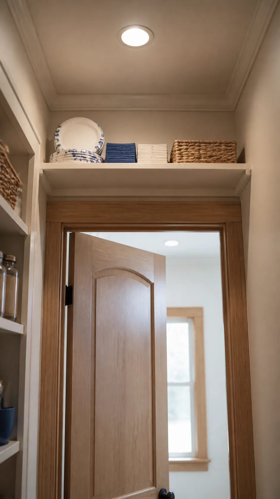 Small pantry with shallow shelf above the doorway