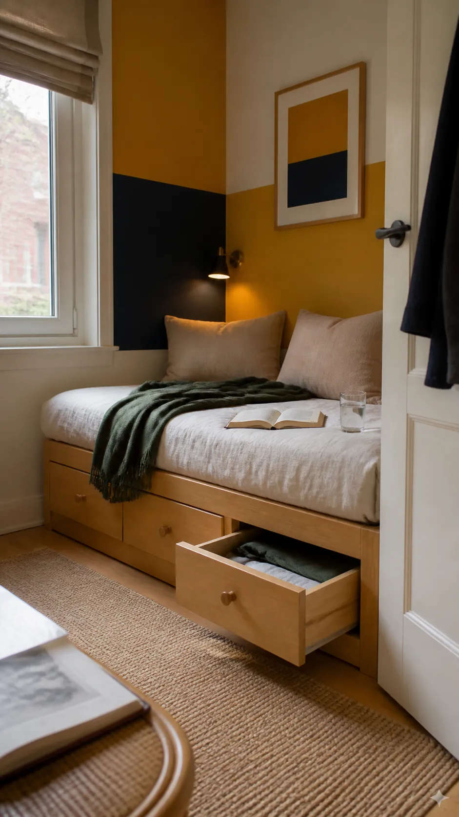 Storage daybed serving as a reading seat in a small room