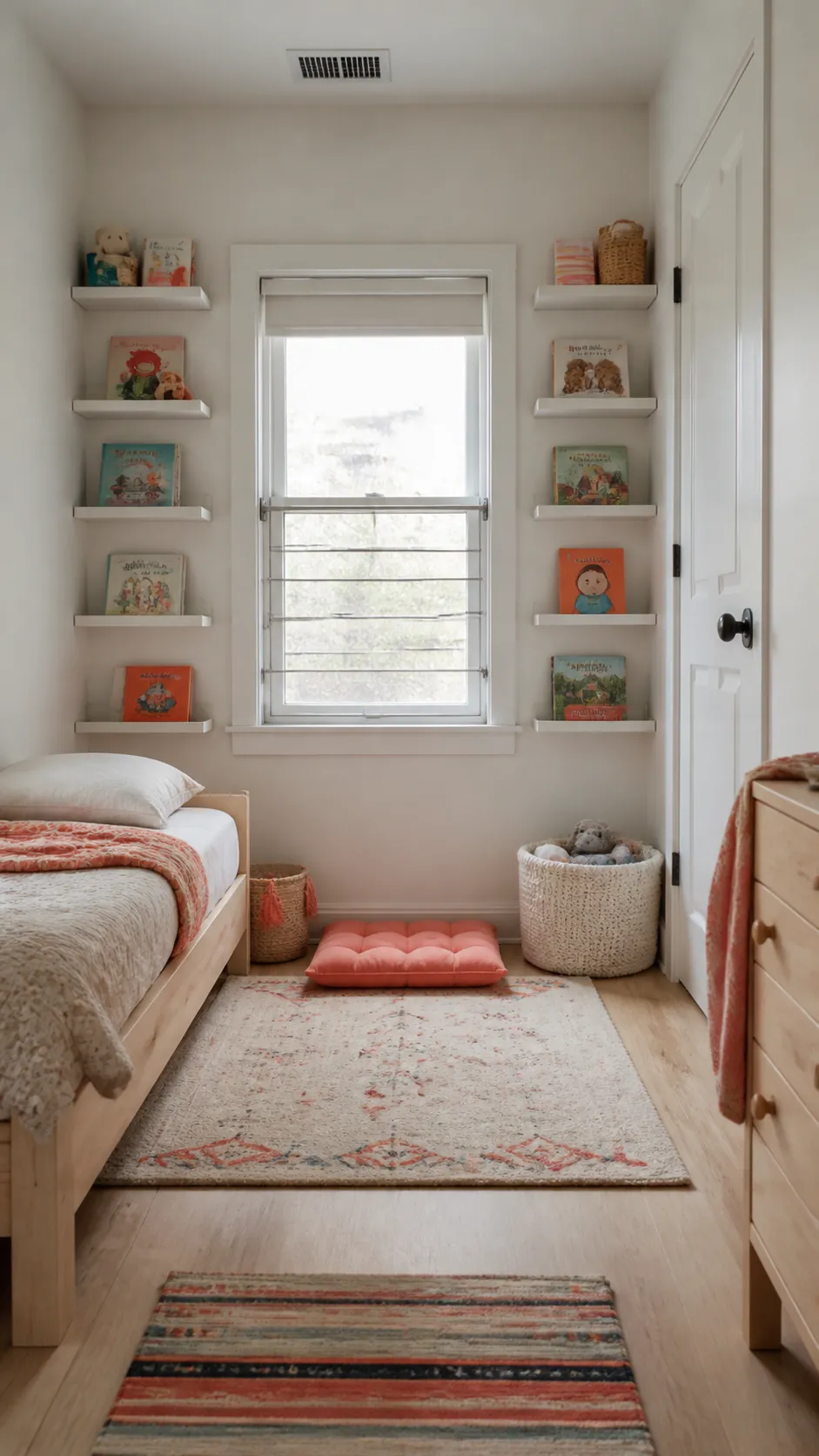 Frame the Window With Shallow Shelves in a compact children room