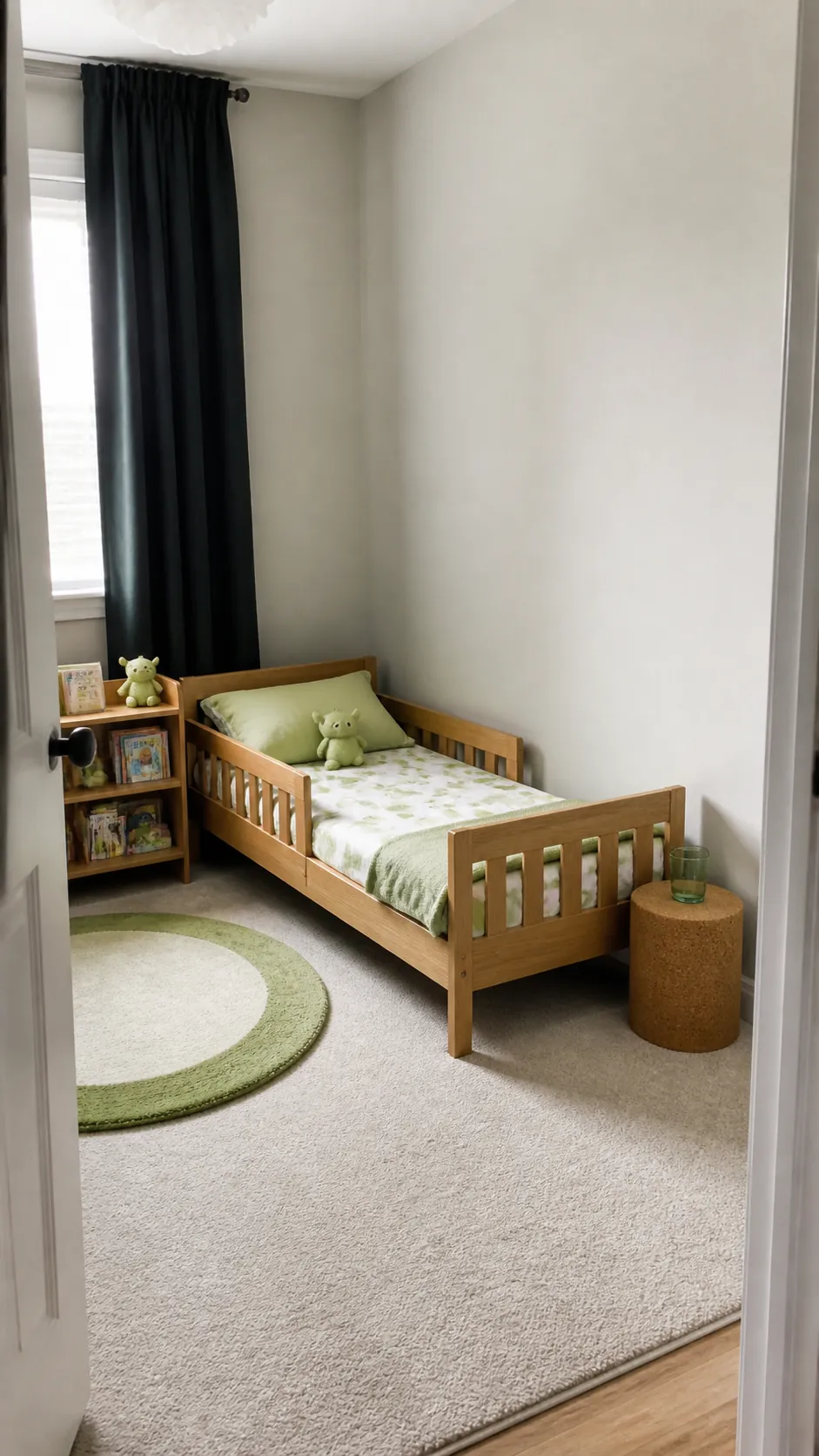 Put the Bed on the Quietest Wall in a compact children room