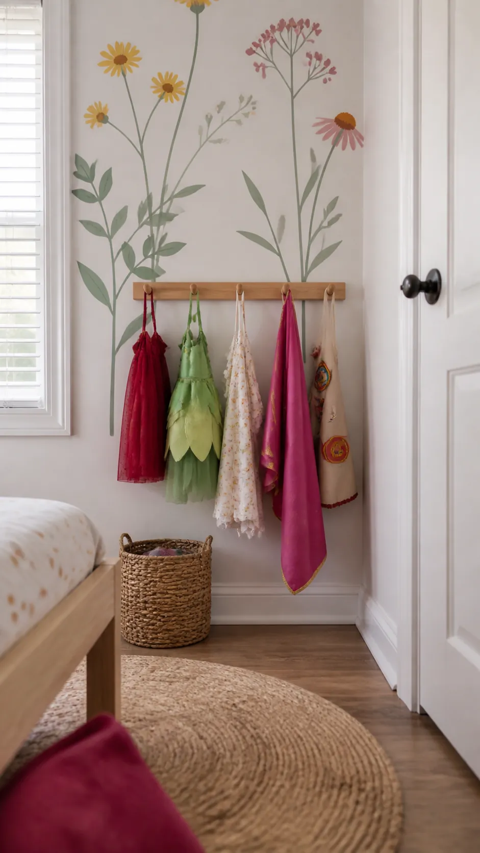 Hang Dress-Up Clothes on a Short Rail in a compact children room