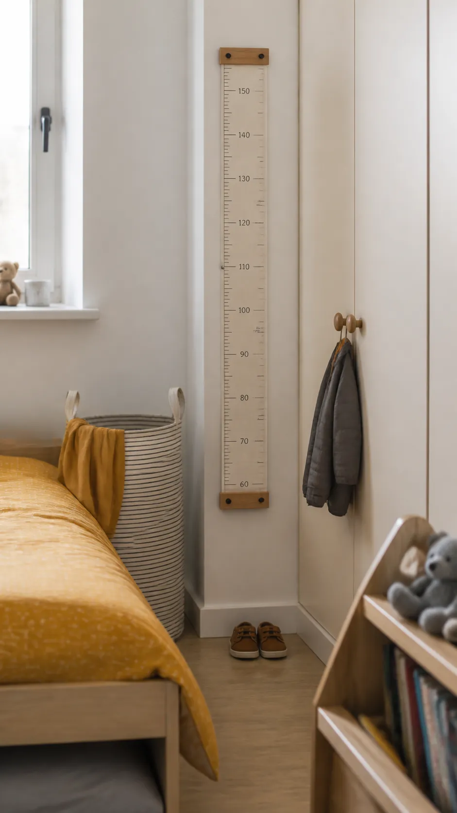 Place a Growth Chart on a Narrow Reveal in a compact children room
