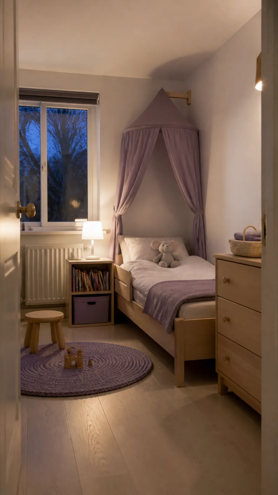 Add a Bed Canopy Without Loose Cords in a compact children room