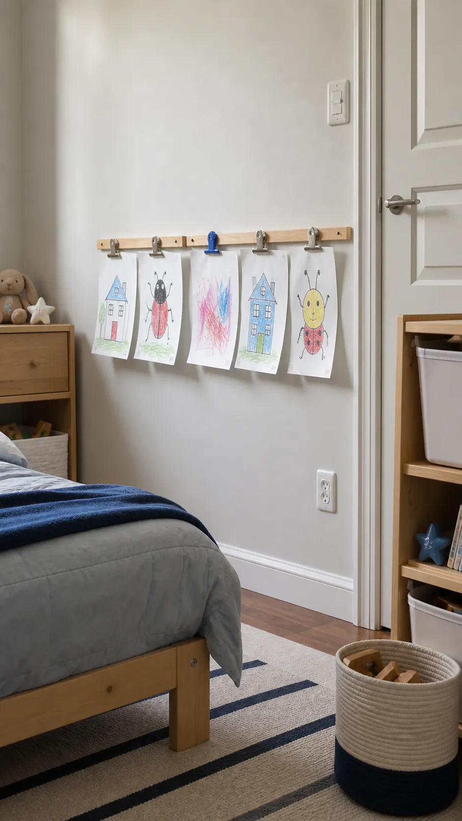 Create a Rotating Display Rail in a compact children room