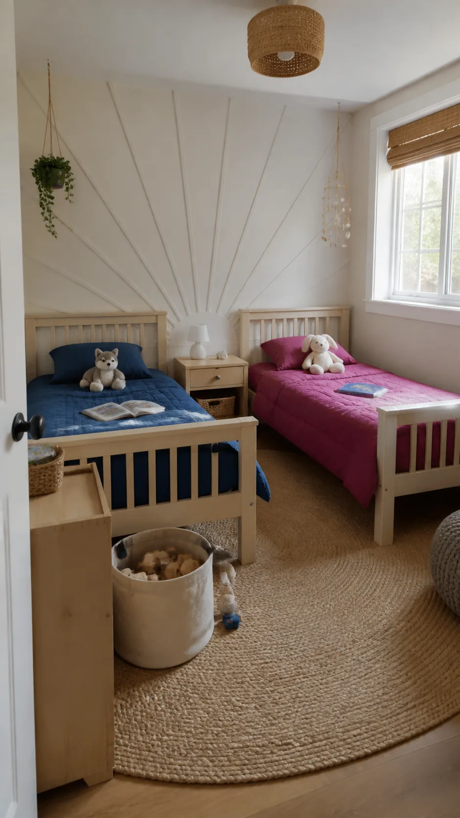 Use Matching Beds With Different Bedding in a compact children room