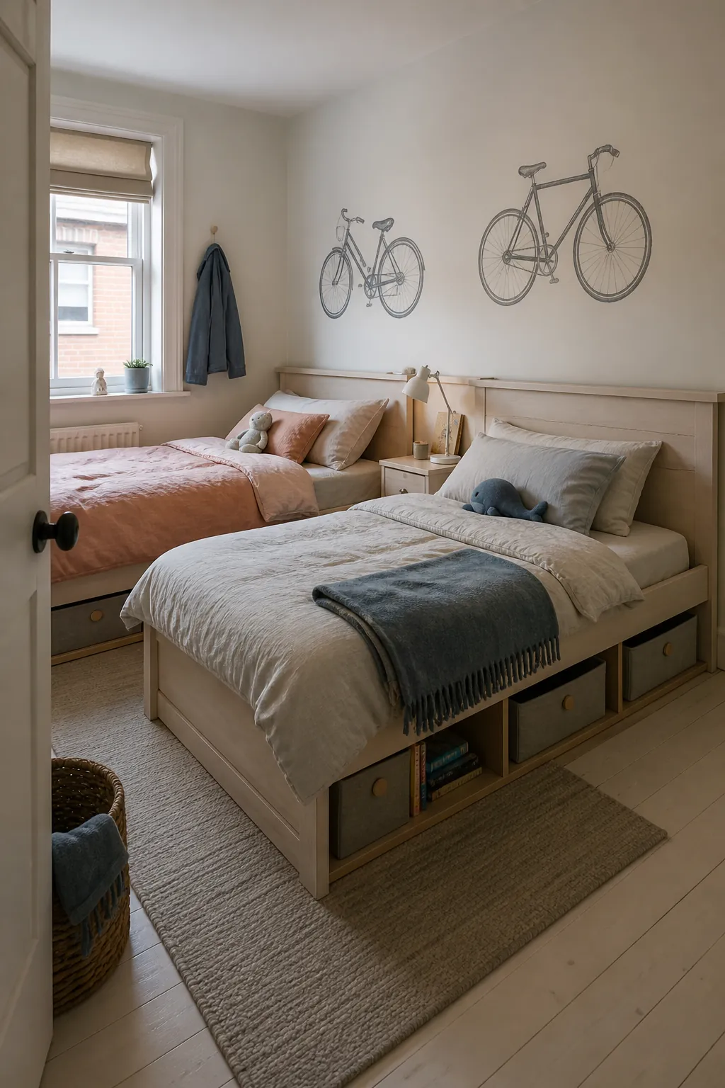 Place Headboards Along One Long Wall in a small shared children bedroom