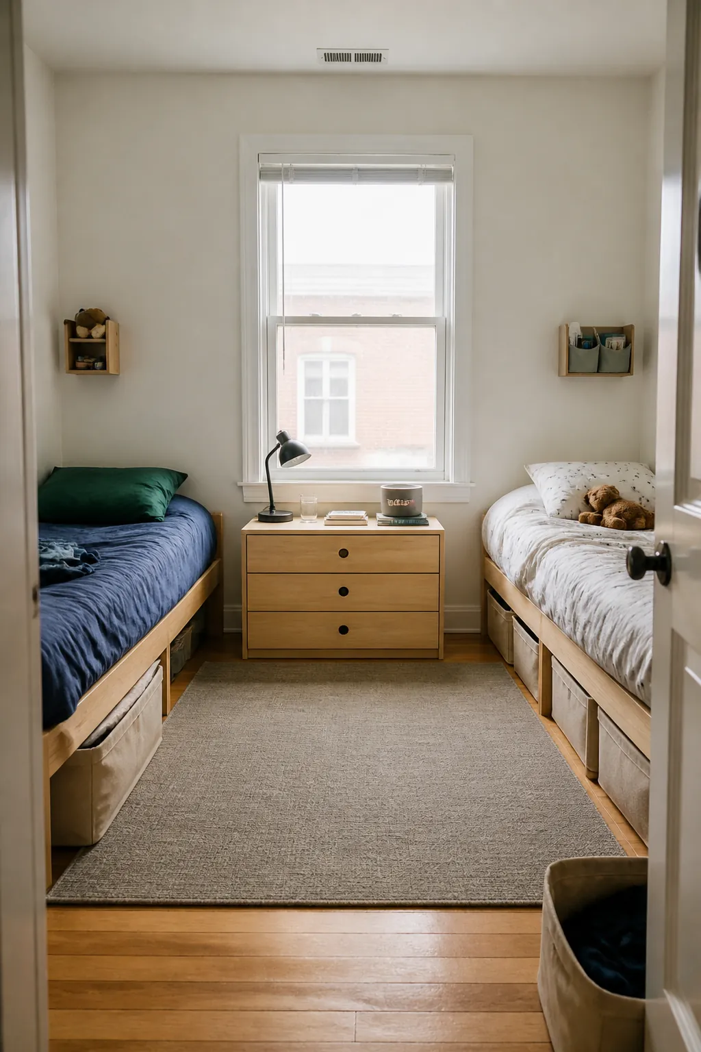 Use a Shared Low Nightstand in a small shared children bedroom