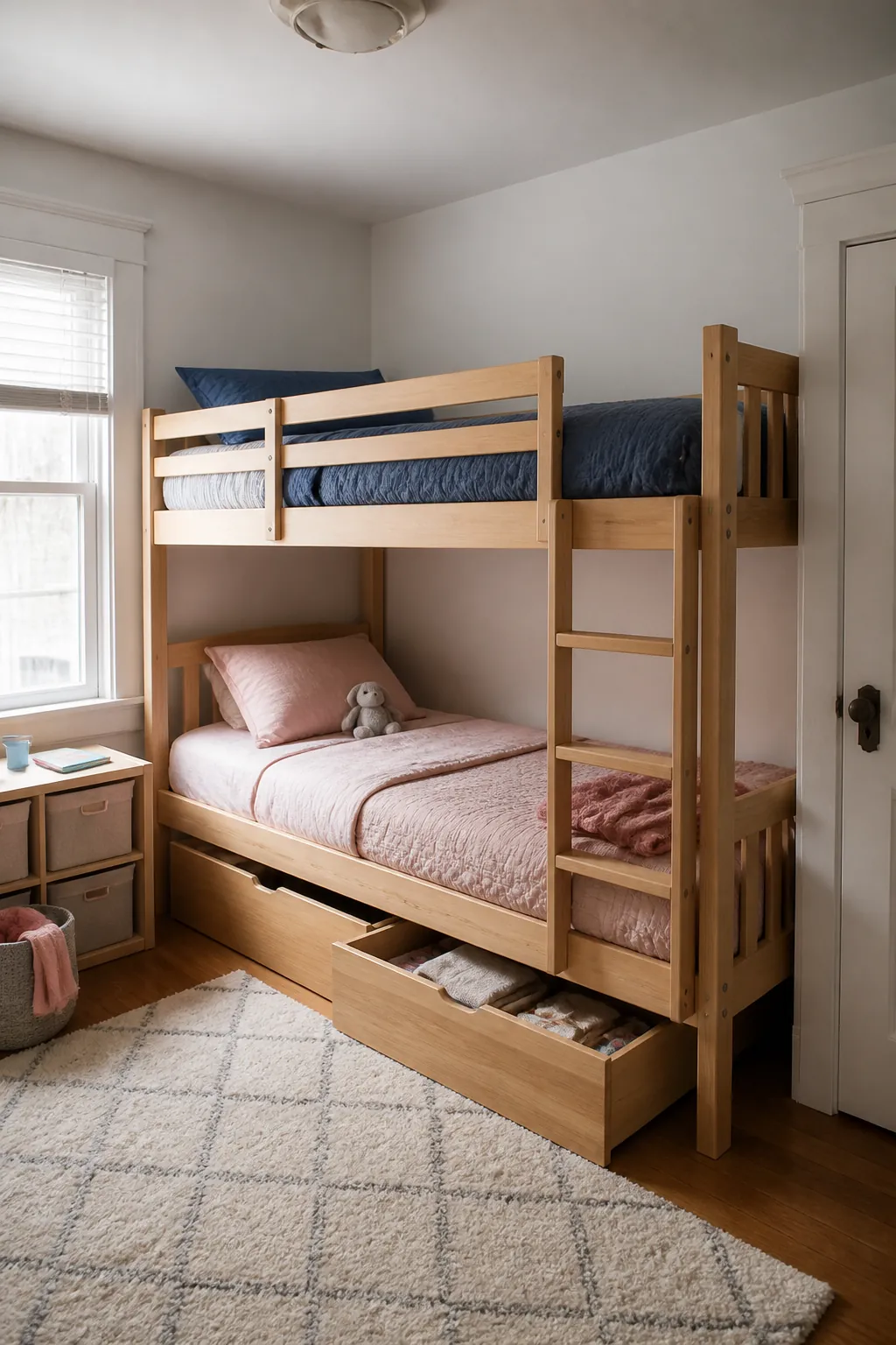 Reserve the Top Bunk for an Appropriate Age in a small shared children bedroom