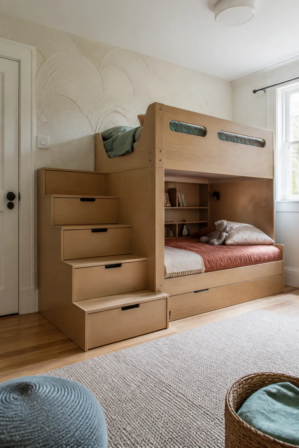 Build Safe Steps With Closed Storage in a small shared children bedroom
