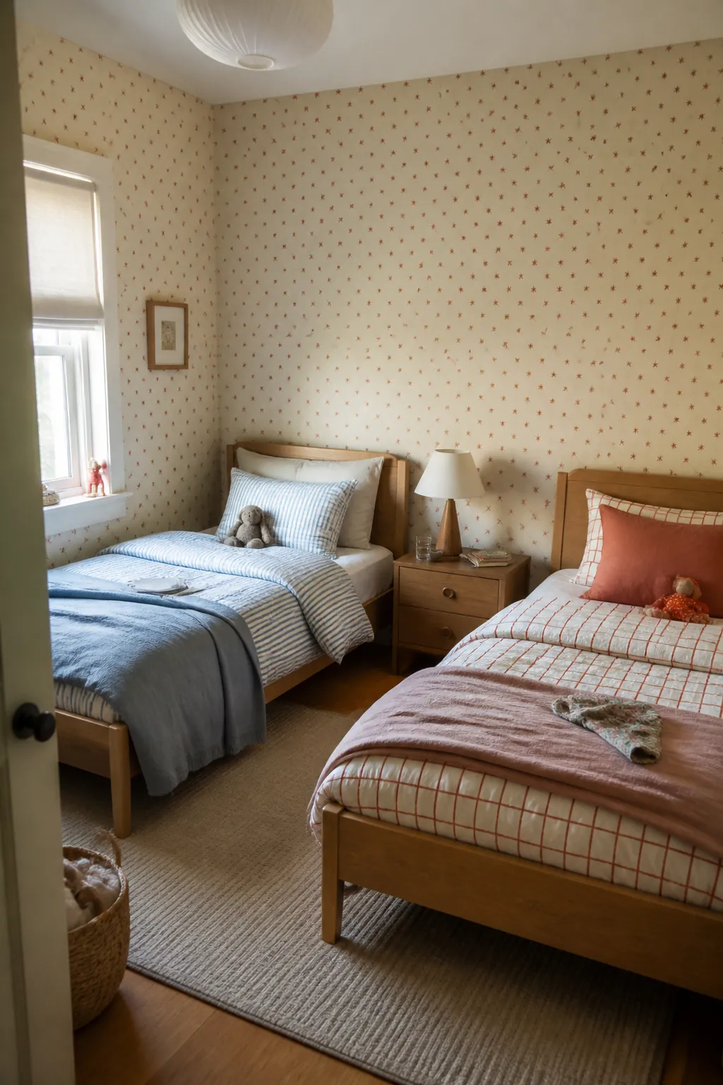 Choose Bedding That Coordinates Without Matching in a small shared children bedroom