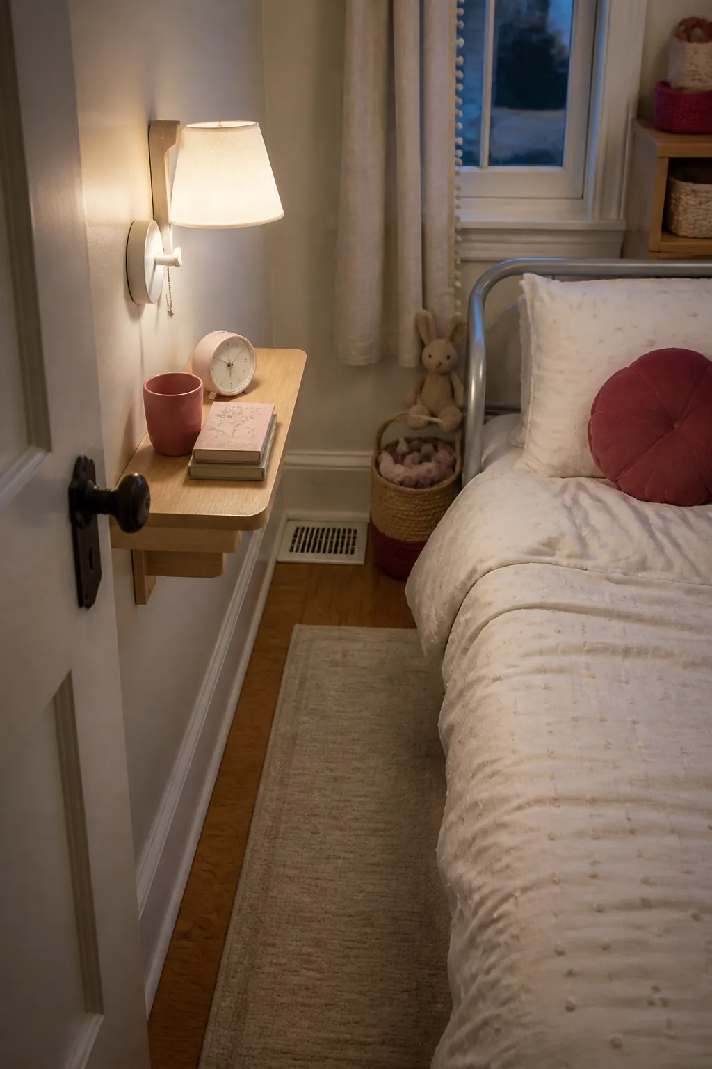 Fit a Narrow Bedside Ledge in a practical small child bedroom