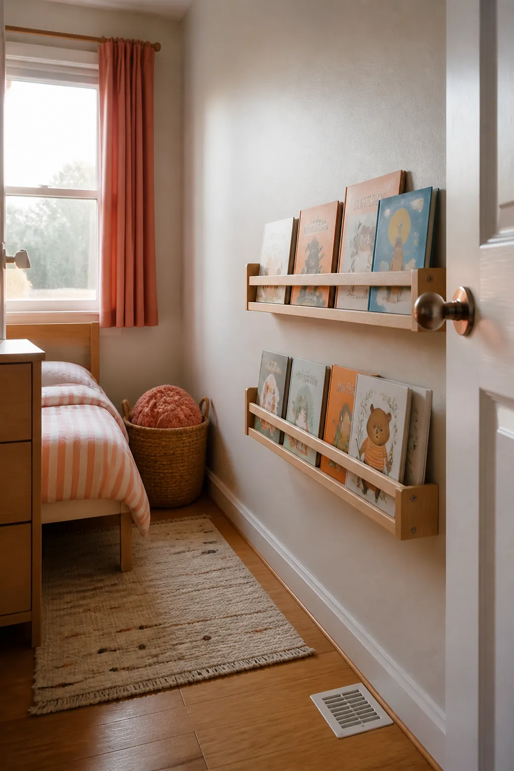 Hang Books Face-Out in a practical small child bedroom