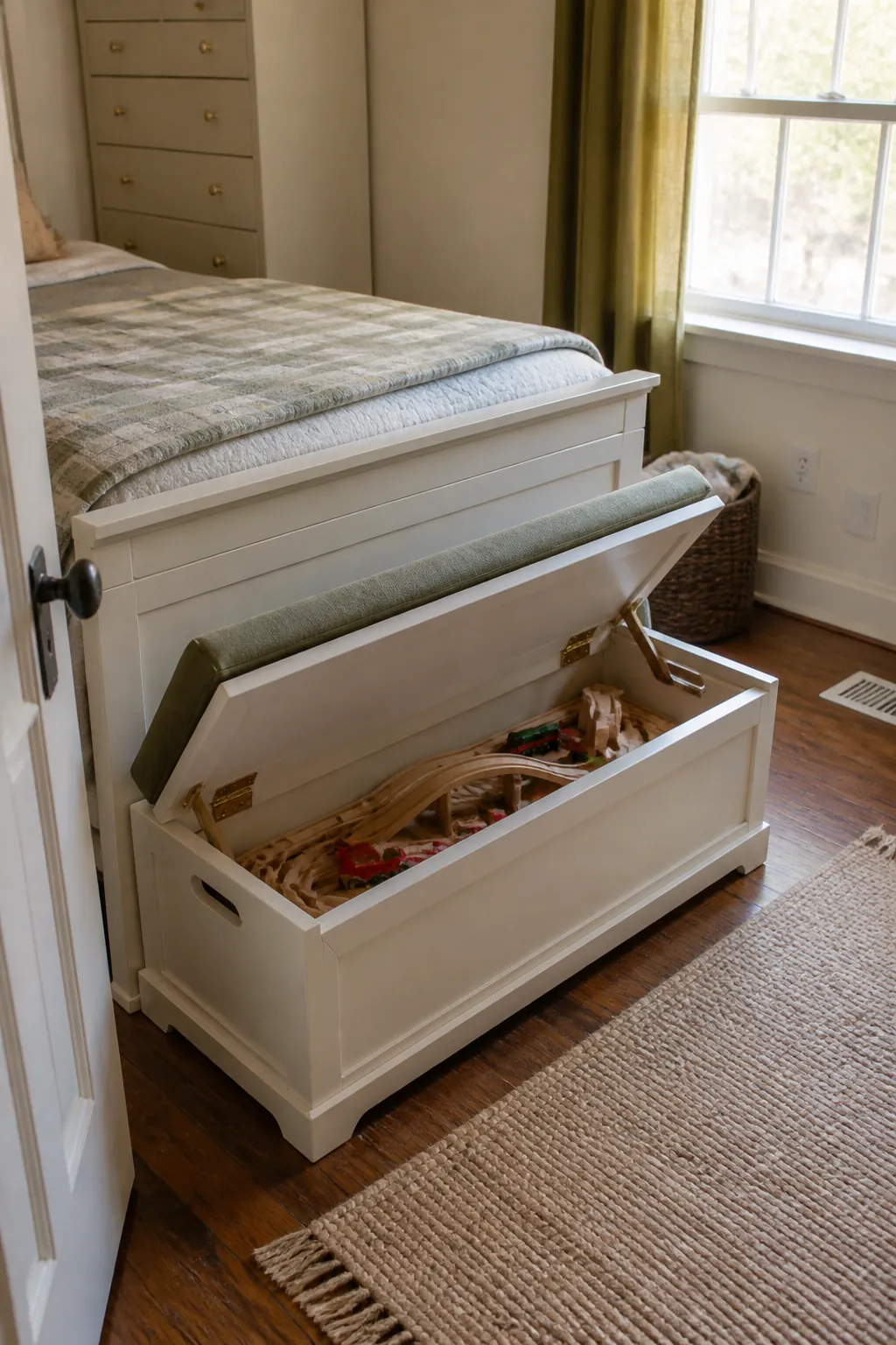 Choose a Bench That Hides Toys in a practical small child bedroom