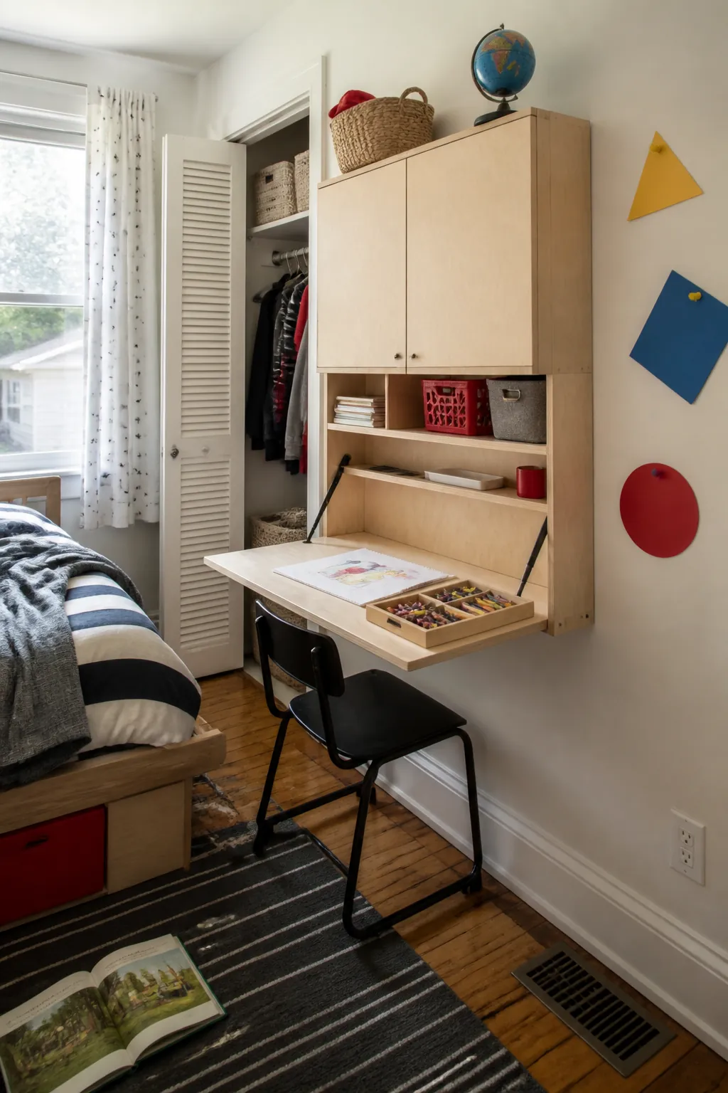 Add a Fold-Down Activity Desk in a practical small child bedroom