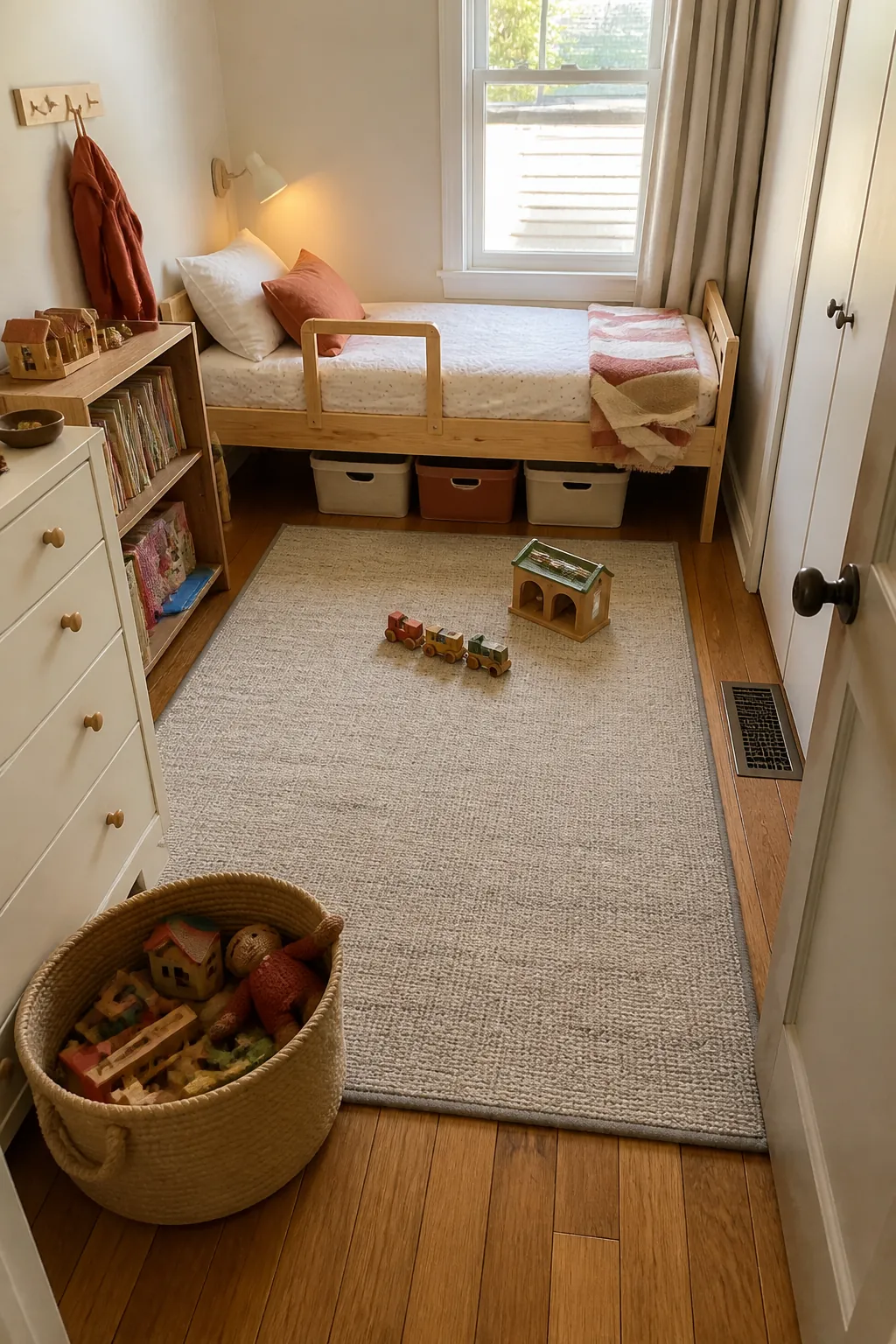Divide Sleep and Play With a Rug in a practical small child bedroom