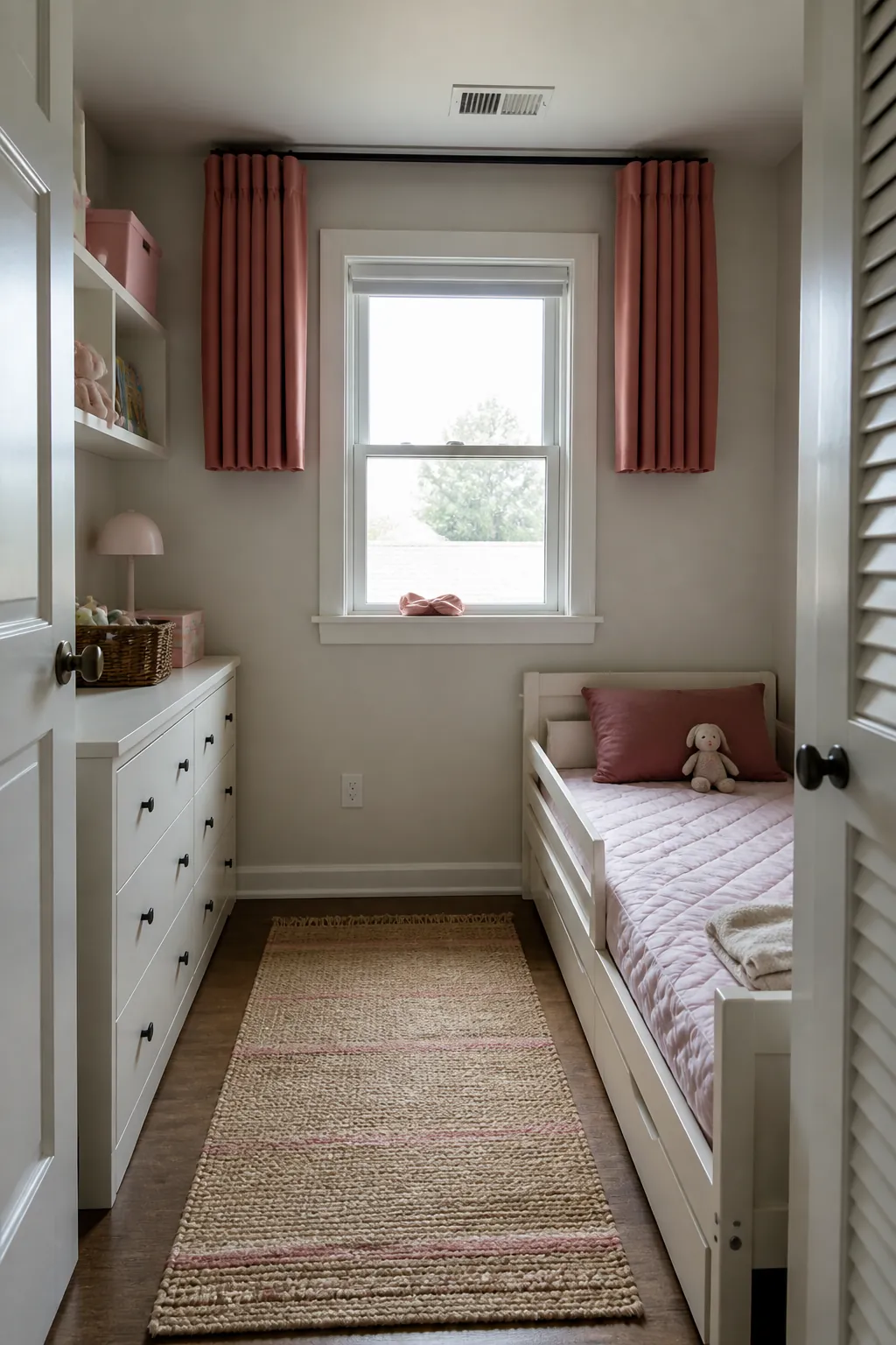 Use Blackout Curtains Without Bulk in a practical small child bedroom