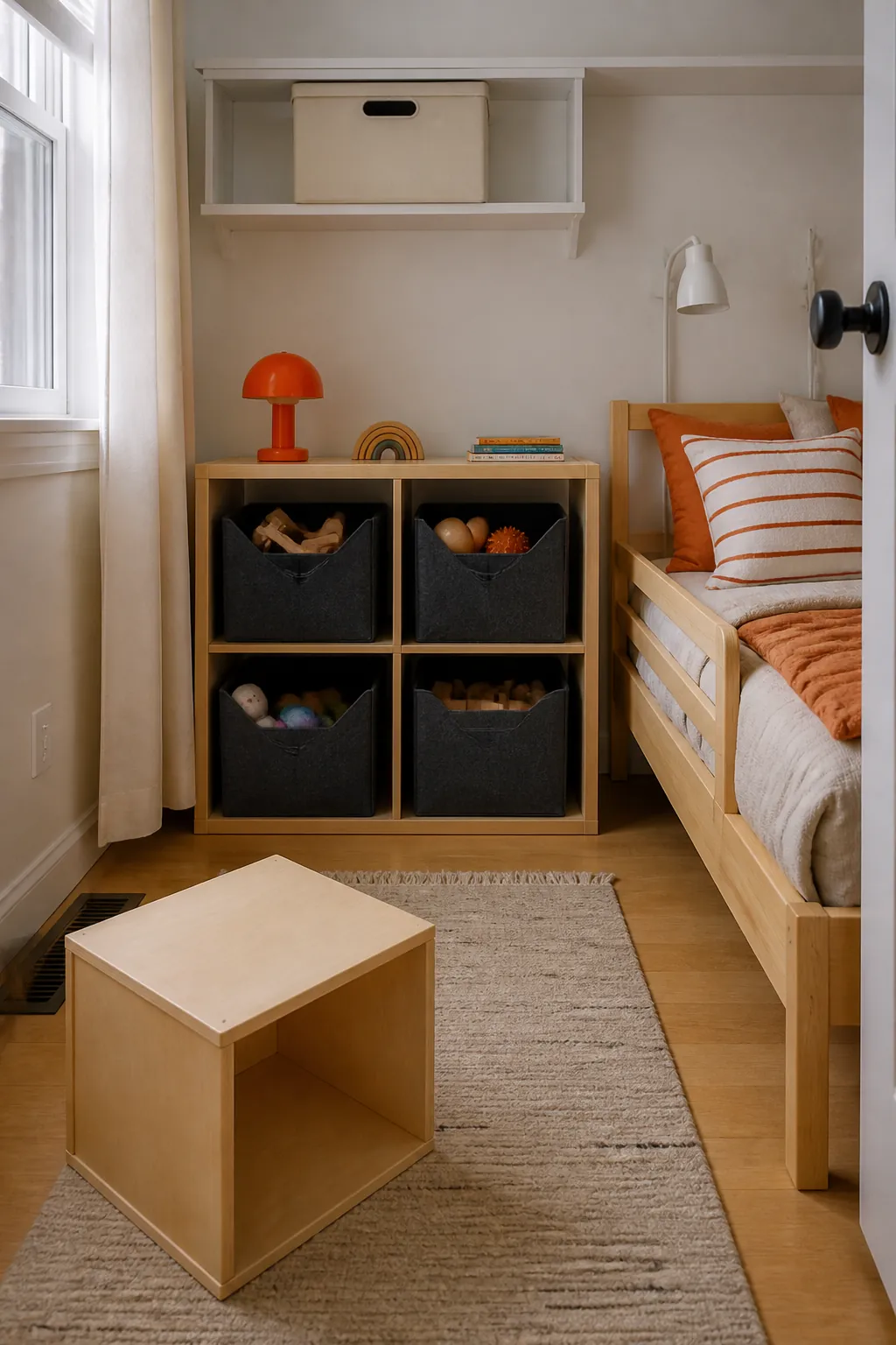 Keep Favorite Toys in Rotation in a practical small child bedroom