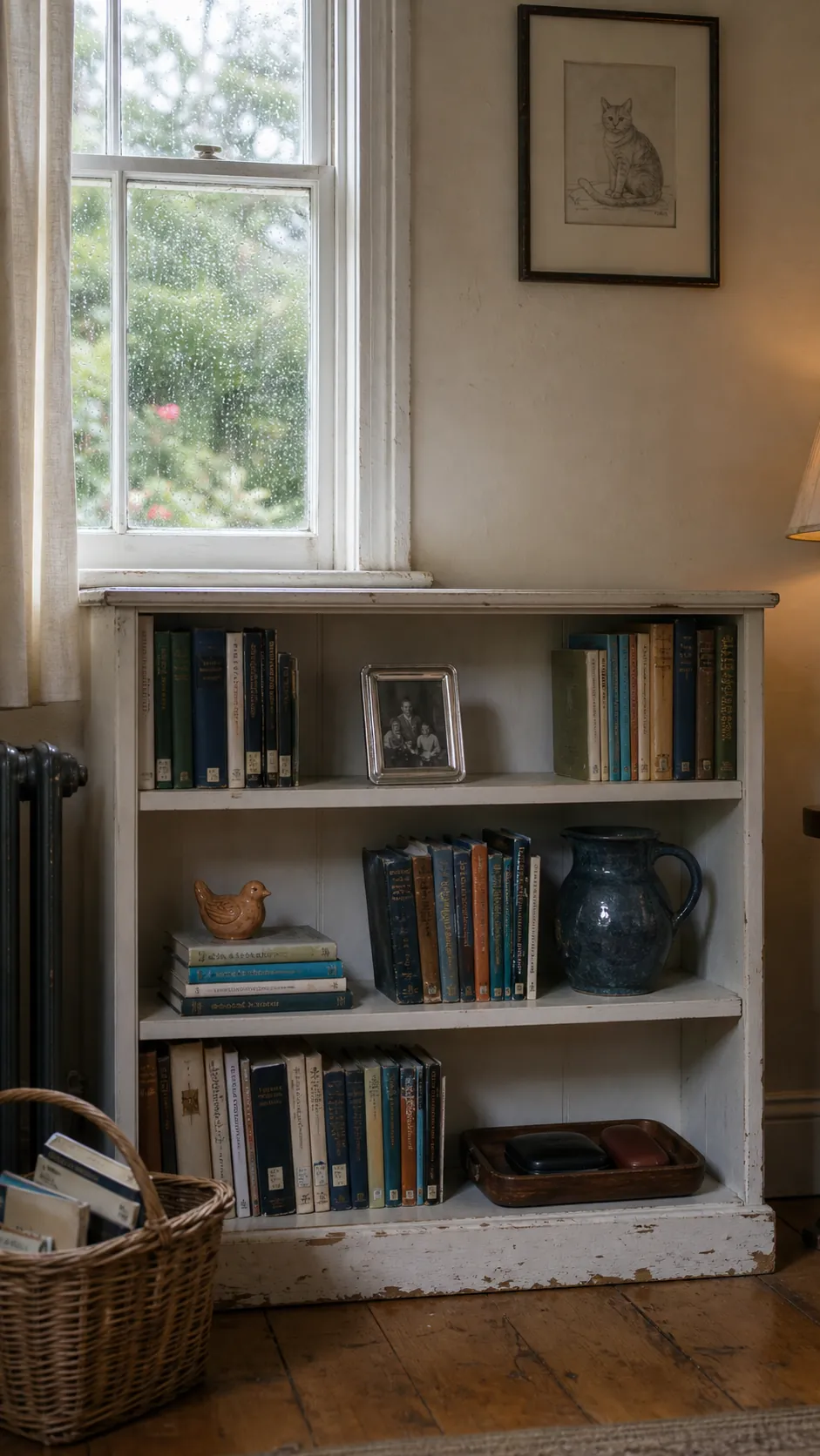 Bookshelf decor edited to feature books and a few meaningful objects