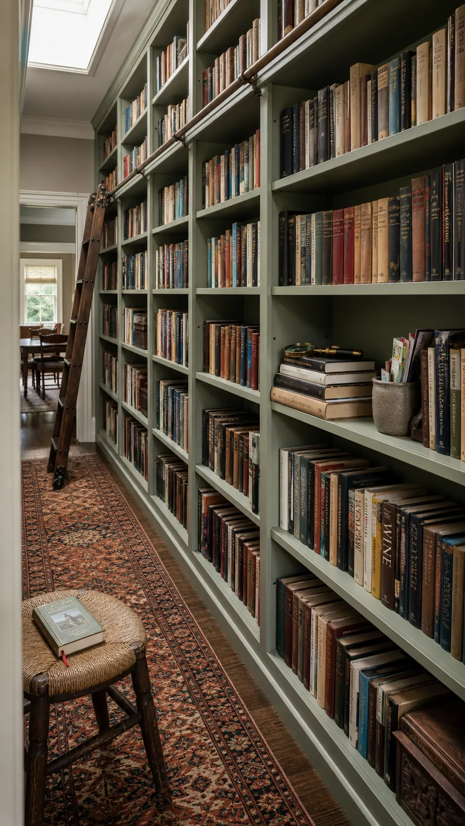 Shelf organization using cohesive runs of books instead of scattered small stacks