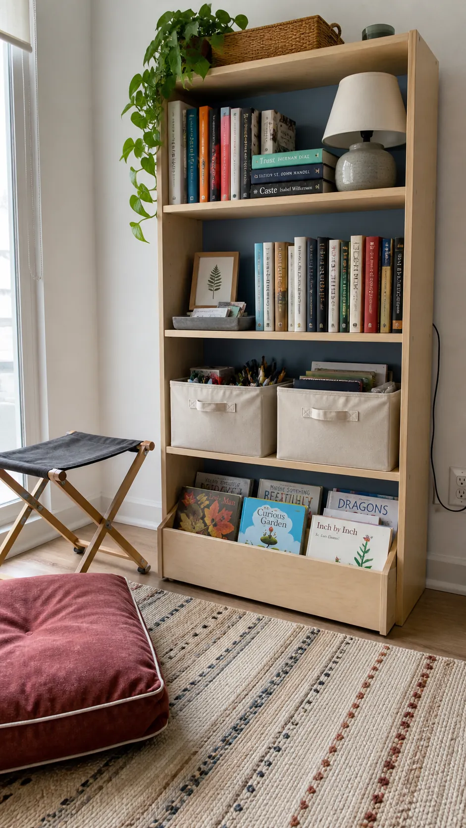 Functional everyday bookshelf styled for real reading and rental living