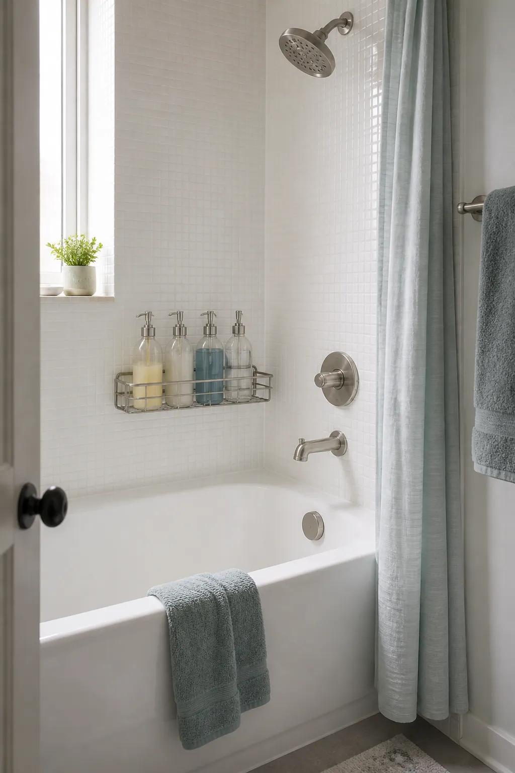 Practical bathroom shower with one removable draining caddy