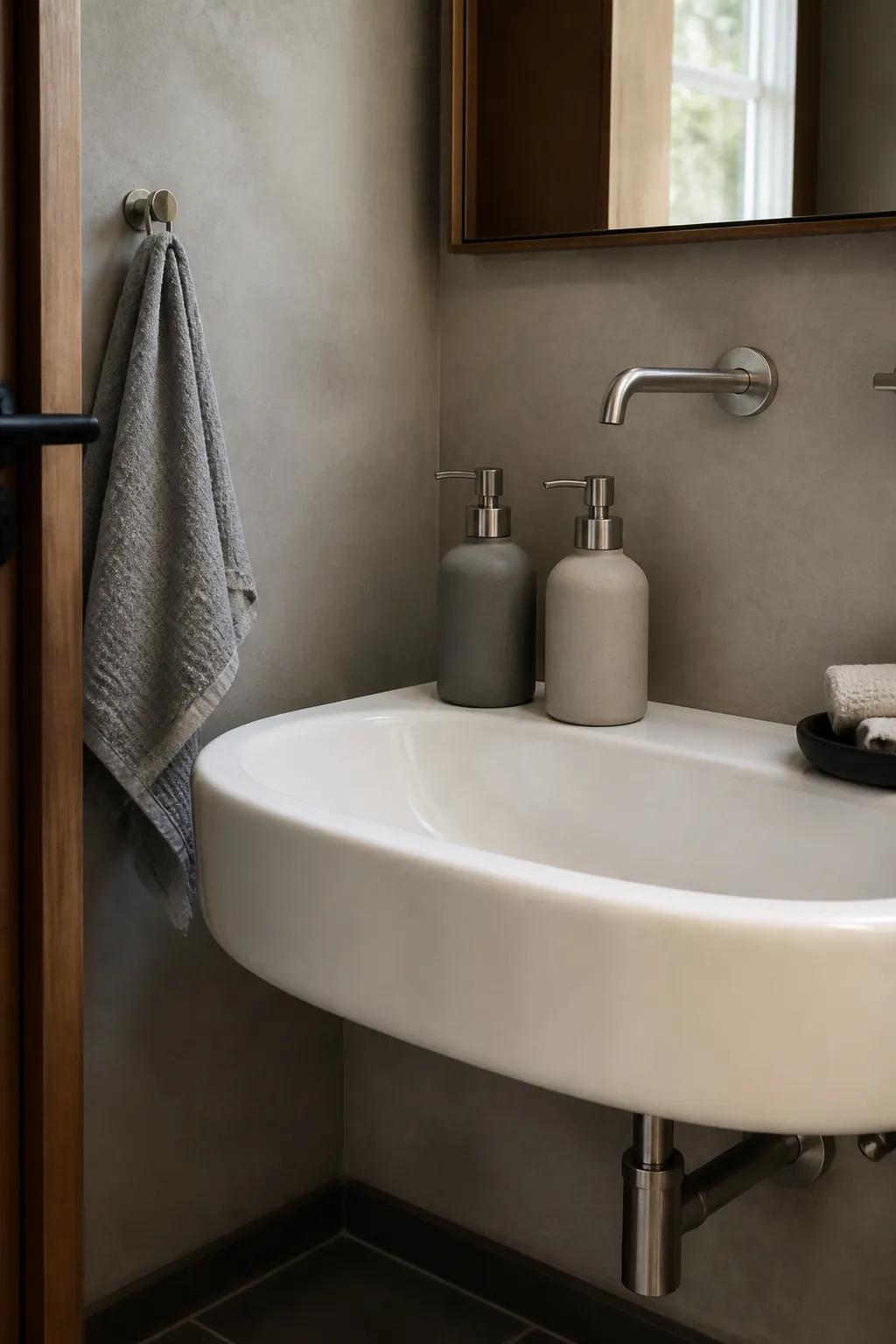 Easy-clean bathroom decor with two simple refillable dispensers