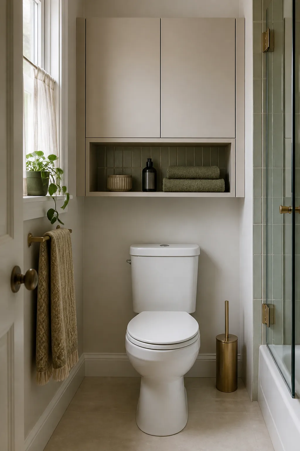Practical bathroom with shallow wall-mounted closed storage