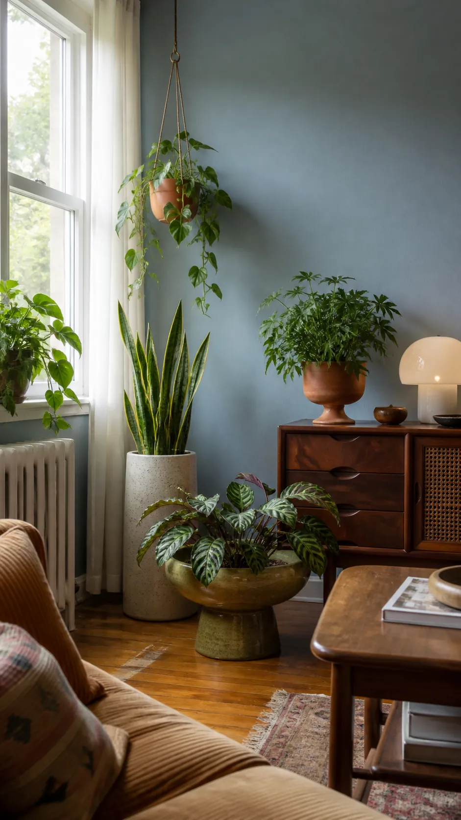 Vintage plant decor with varied stable planter silhouettes