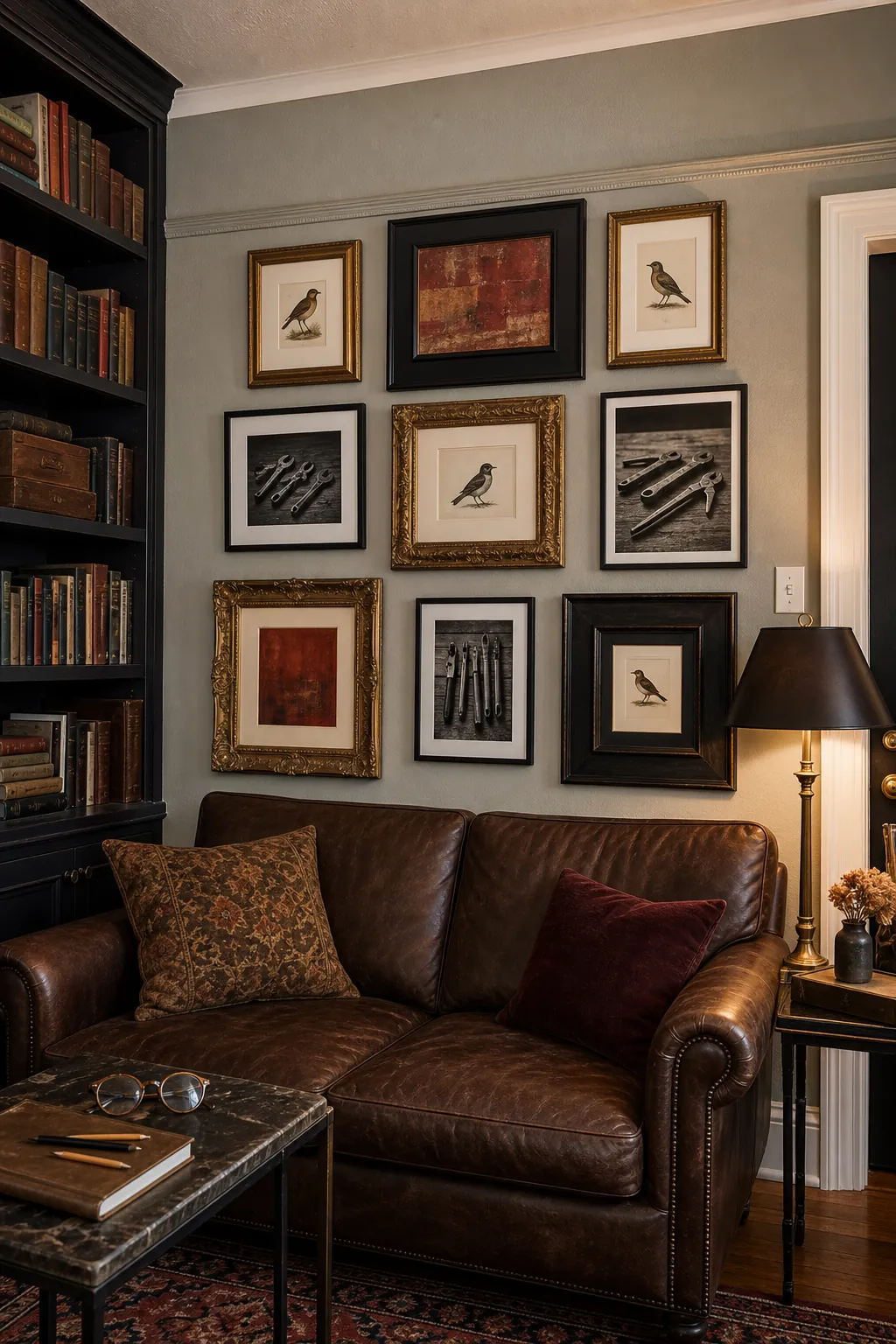 Ornate vintage frames paired with slim modern frames