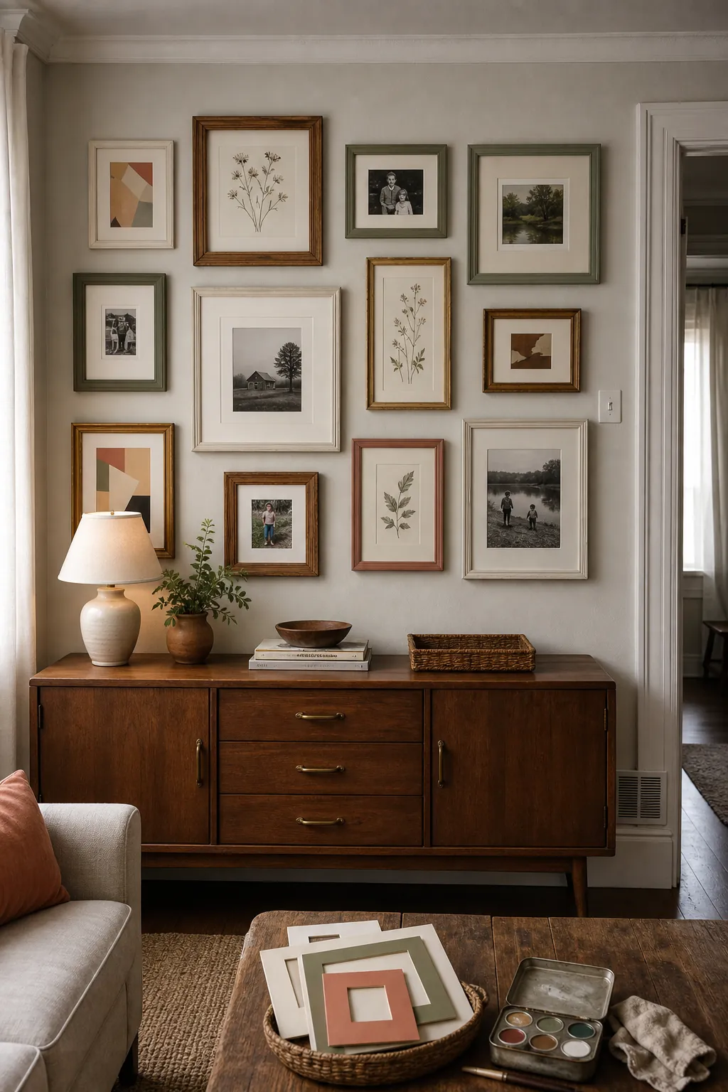 Thrifted mixed frames refreshed with a restrained paint palette