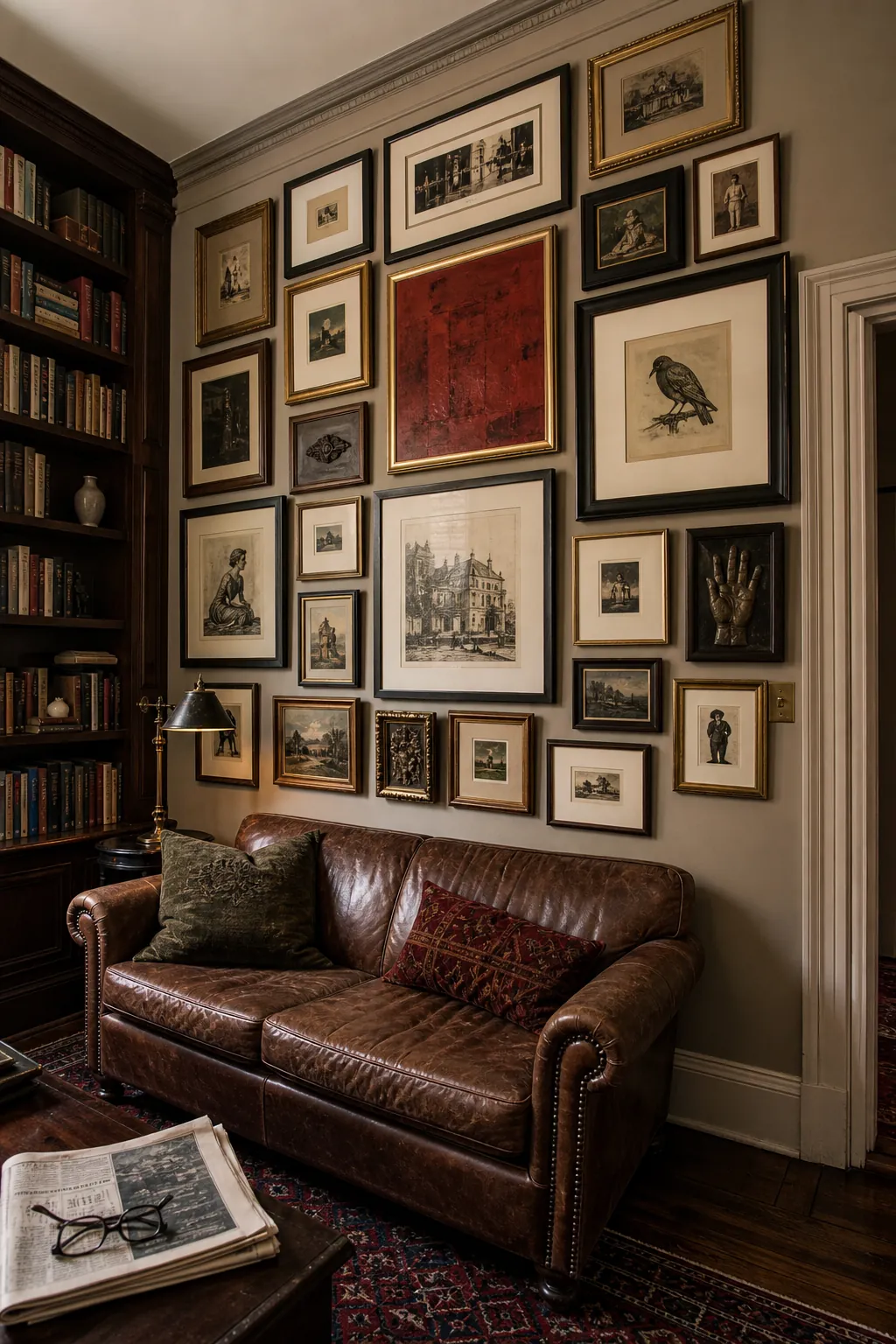Floor to ceiling mixed frame salon wall with a clear boundary