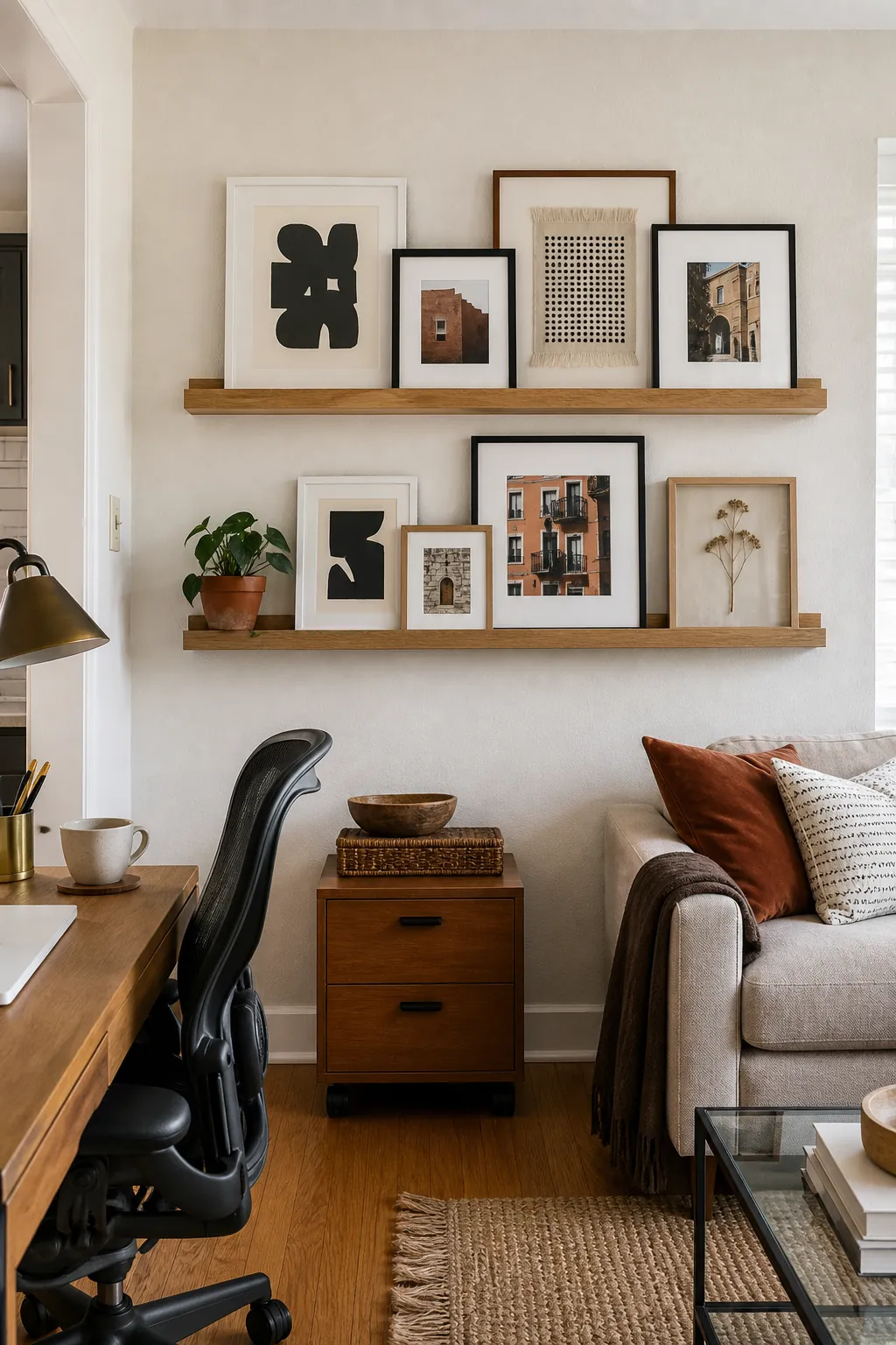 Use Two Picture Ledges in a Rental in a real living room