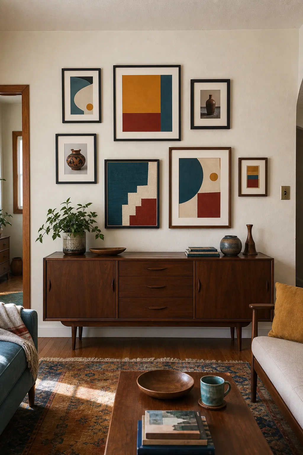 Echo Midcentury Colors Across the Wall in a real living room