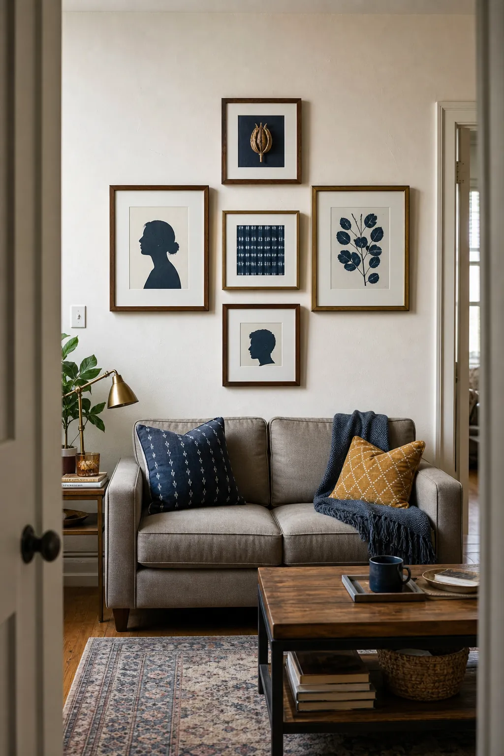 Fit a Five-Frame Cluster Into a Small Apartment in a real living room