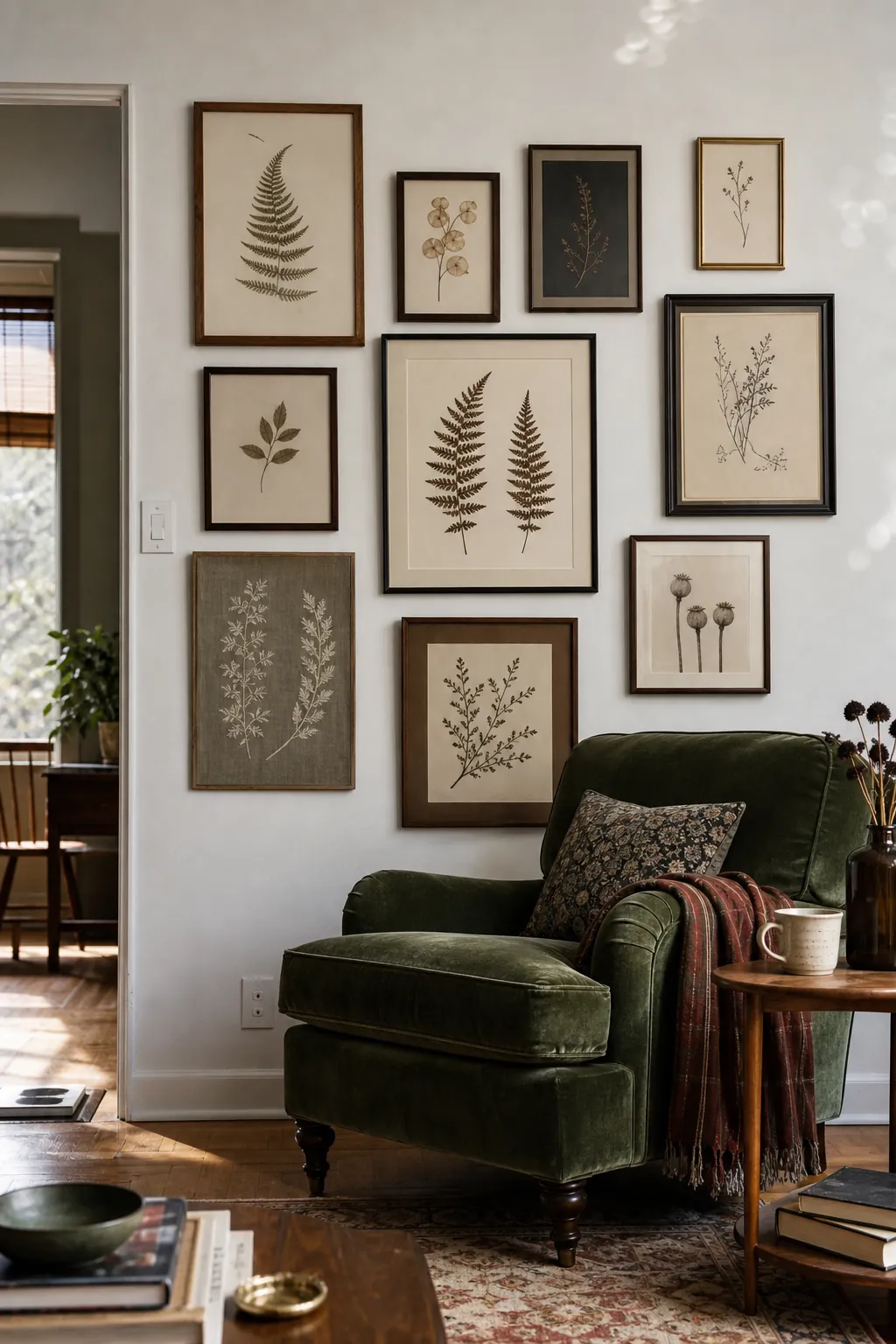 Compose a Botanical Wall Without Repeating One Plant in a real living room