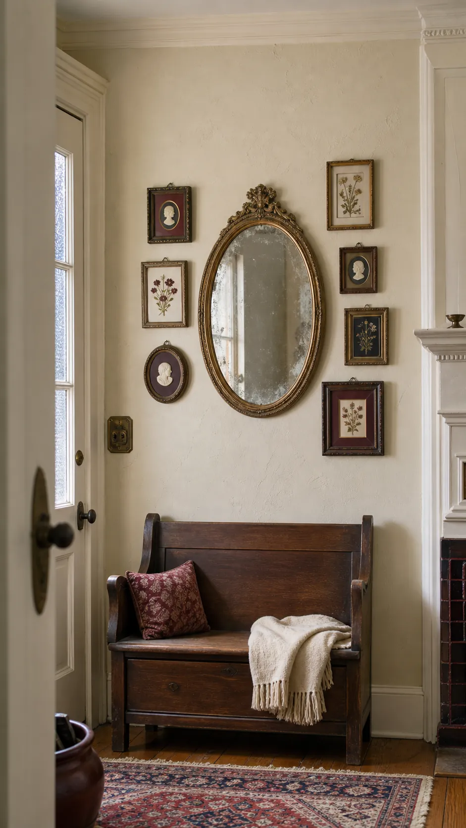 Center an Ornate Mirror Among Small Frames styled in a real home