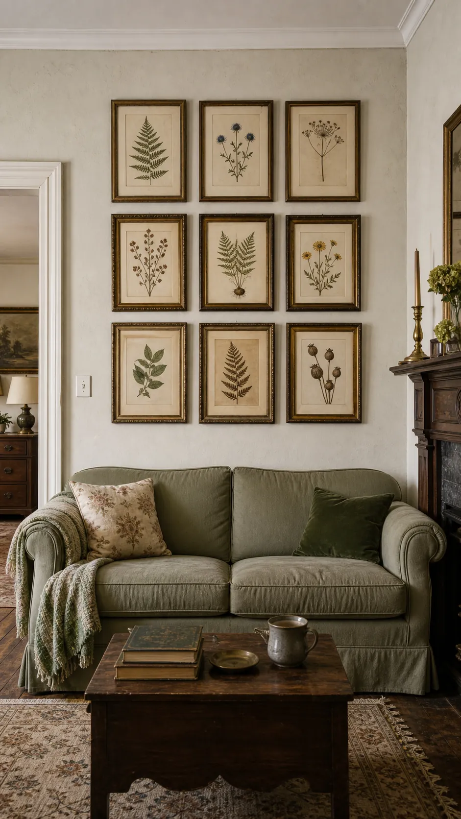 Frame a Grid of Antique Botanical Plates styled in a real home