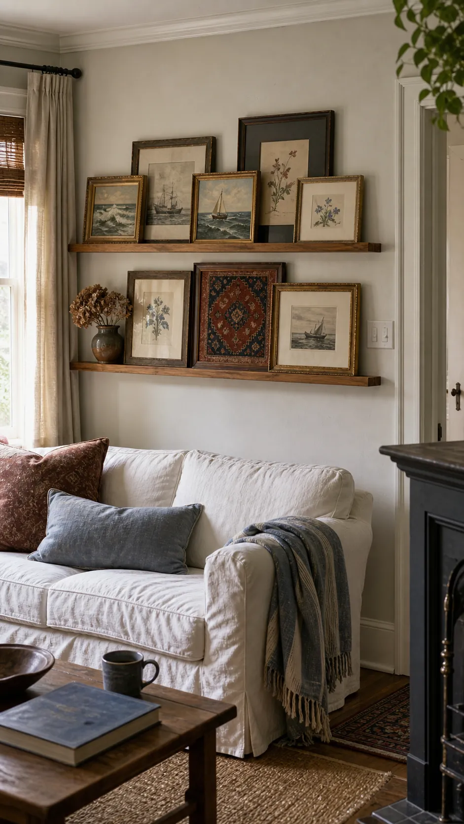 Layer Frames on a Vintage Picture Ledge styled in a real home