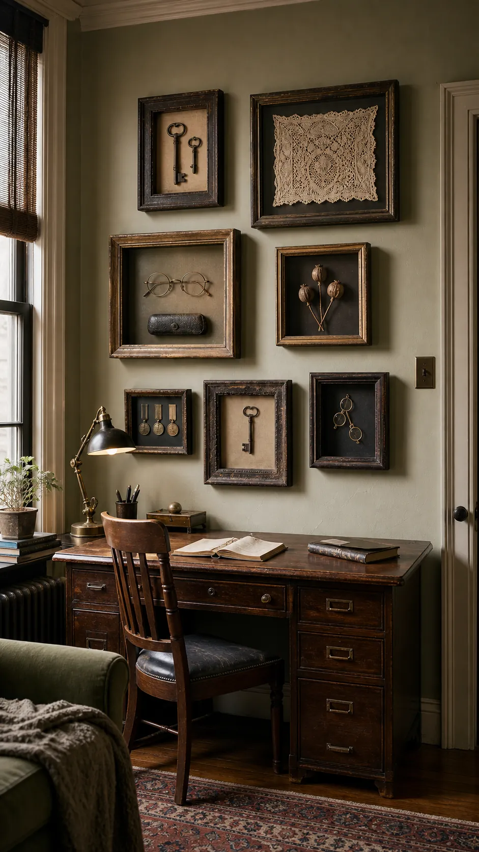 Frame Heirlooms in Deep Shadow Boxes styled in a real home