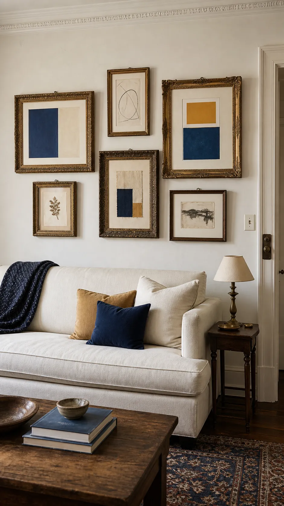 Contrast Modern Art With Antique Frames styled in a real home