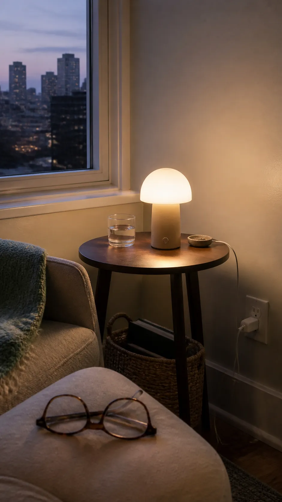 Add a Cordless Lamp to a Tiny Side Table in a compact small home
