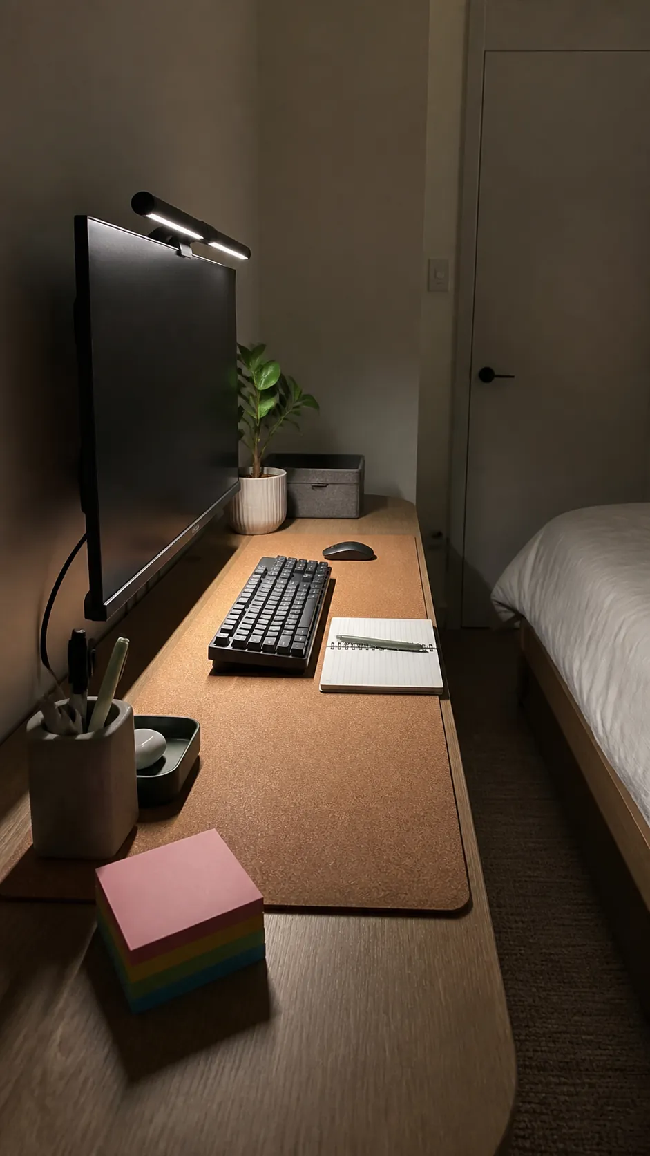 Use a Monitor Light Bar on a Shallow Desk in a compact small home