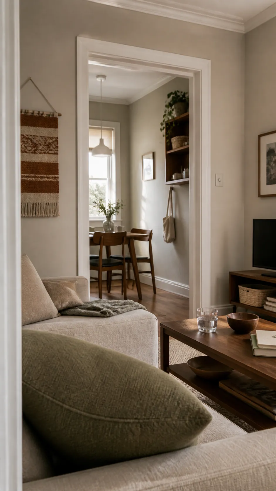 Build a Narrow Palette With Soft Contrast in a calm compact home