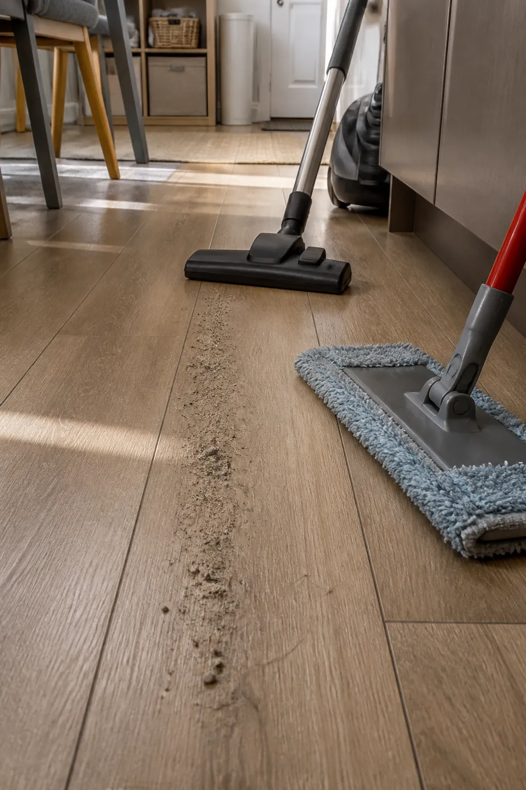Remove Dry Grit Before the Mop Comes Out floor cleaning setup