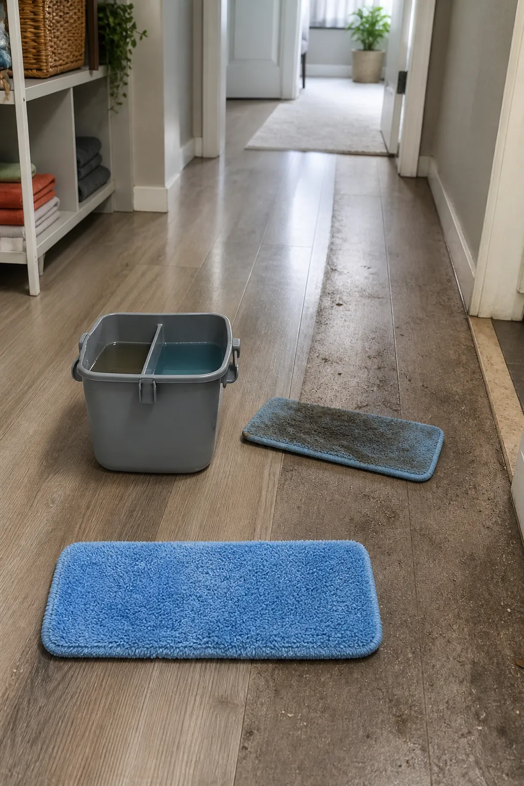 Keep Dirty Water Off the Clean Side floor cleaning setup