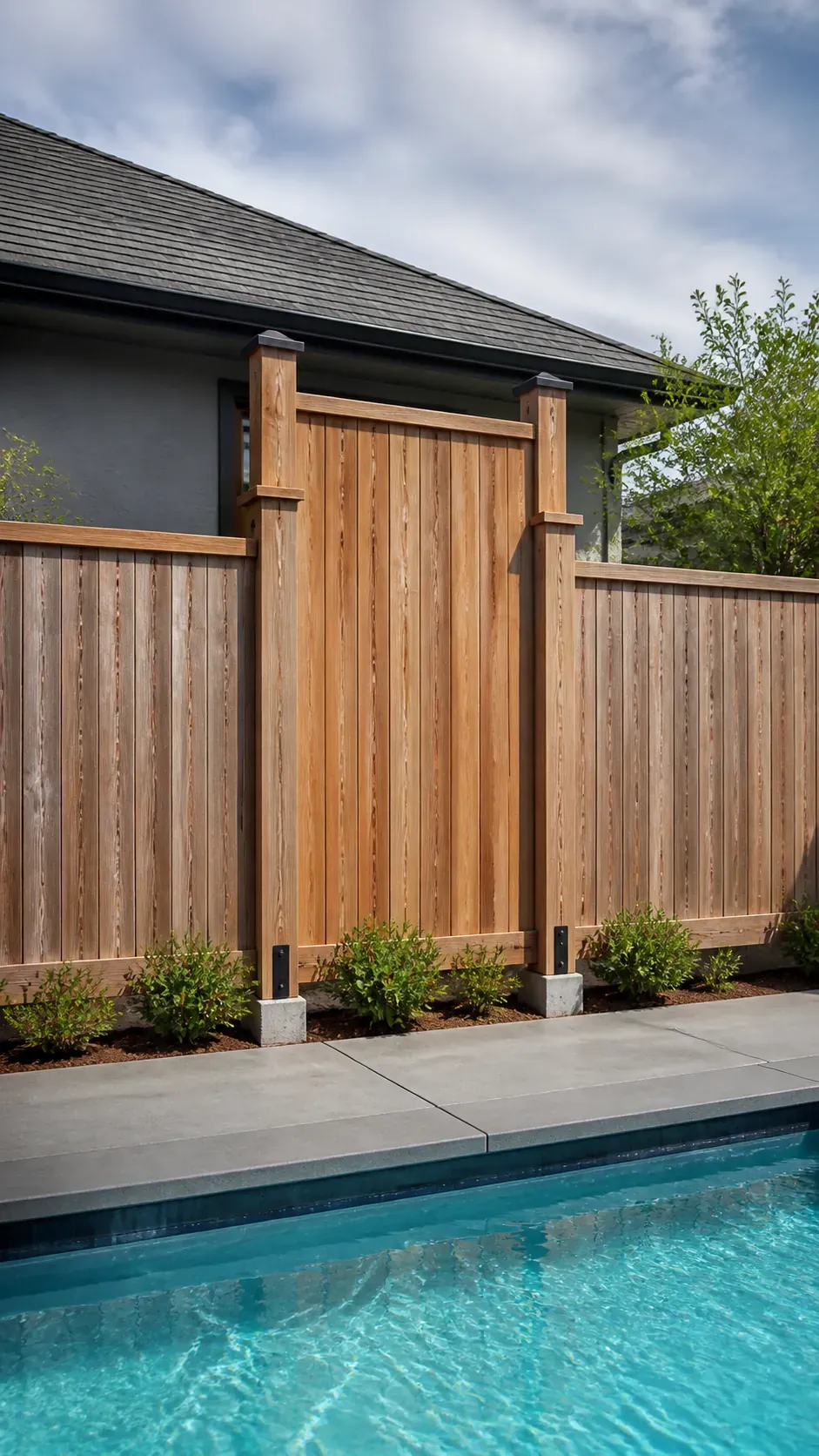 Single raised fence section blocking a direct view into a backyard pool