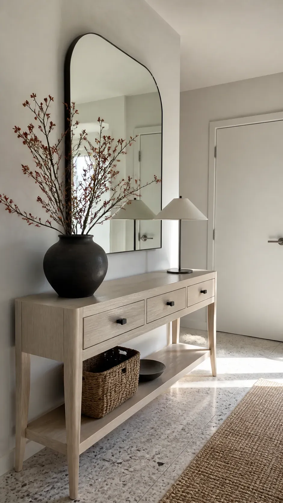 sculptural vase with negative space on entryway table