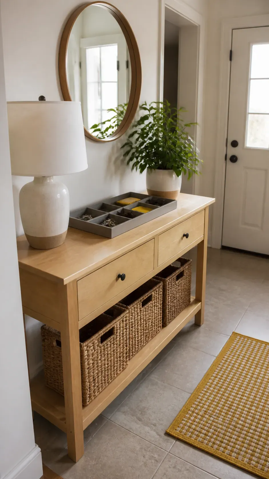 organized everyday entryway console drop zone
