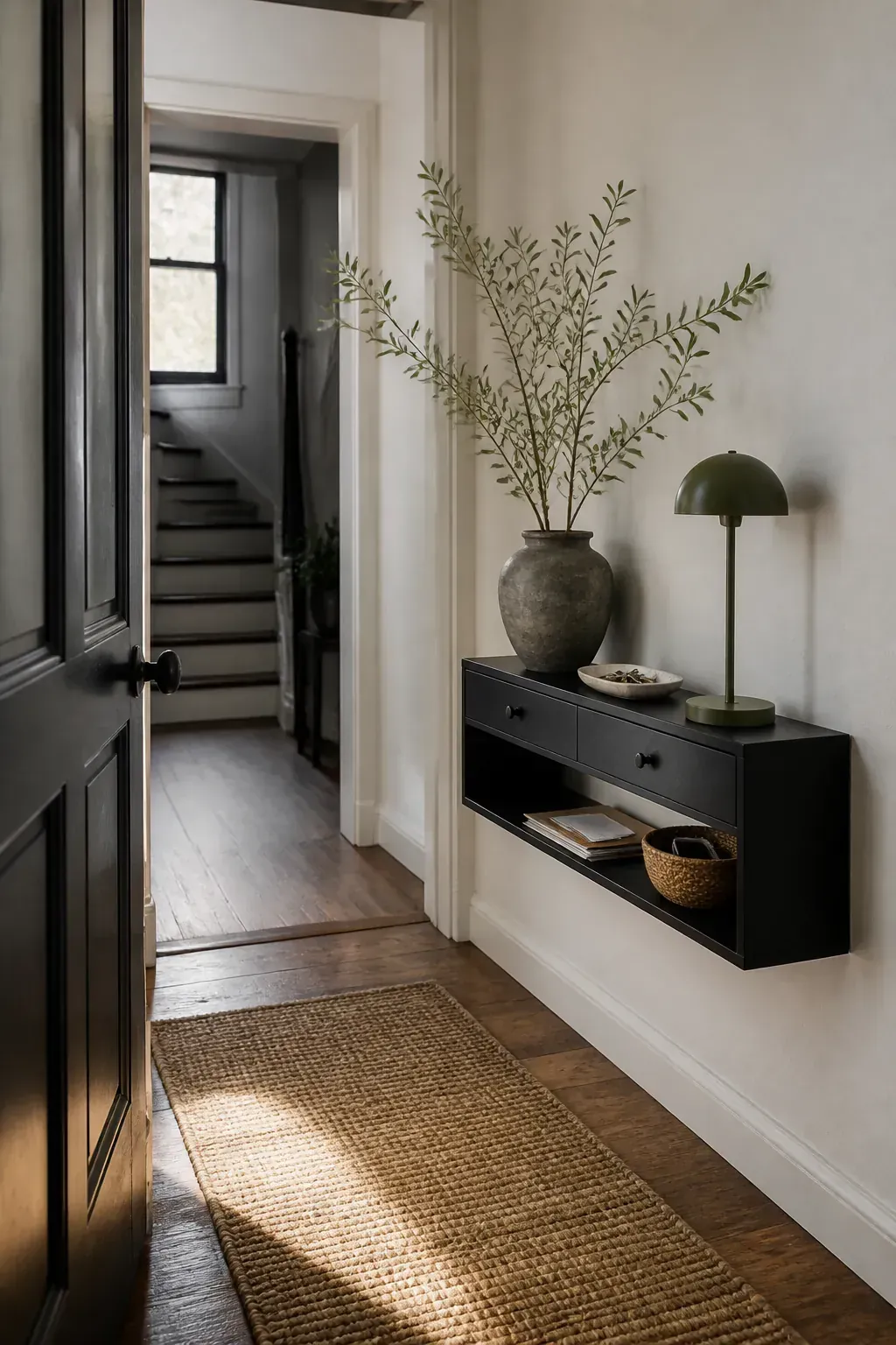 Narrow console with one tall vase